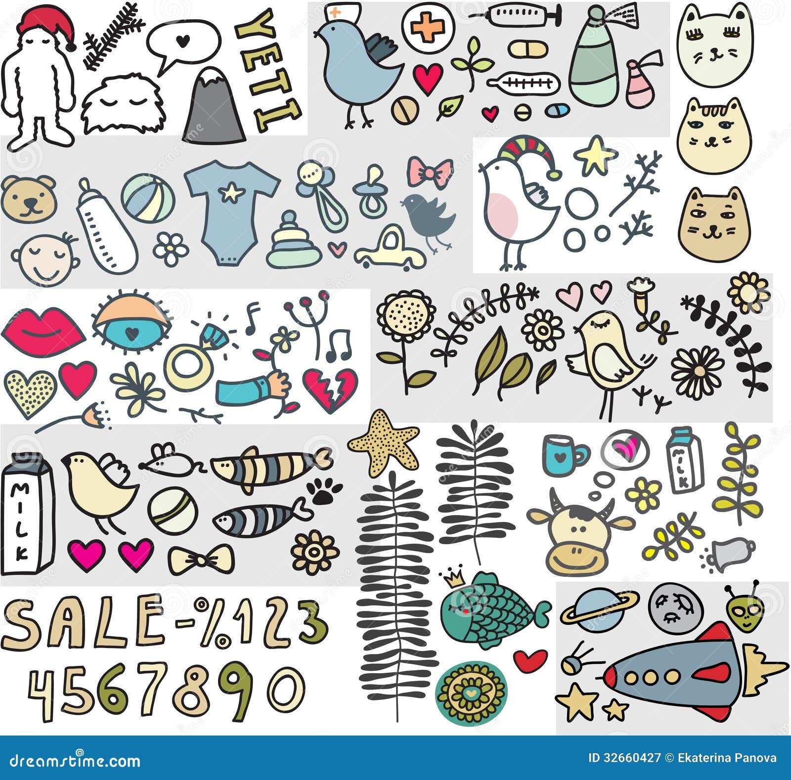 Mix of Doodle Images. Vol. 4 Stock Vector - Illustration of bell ...