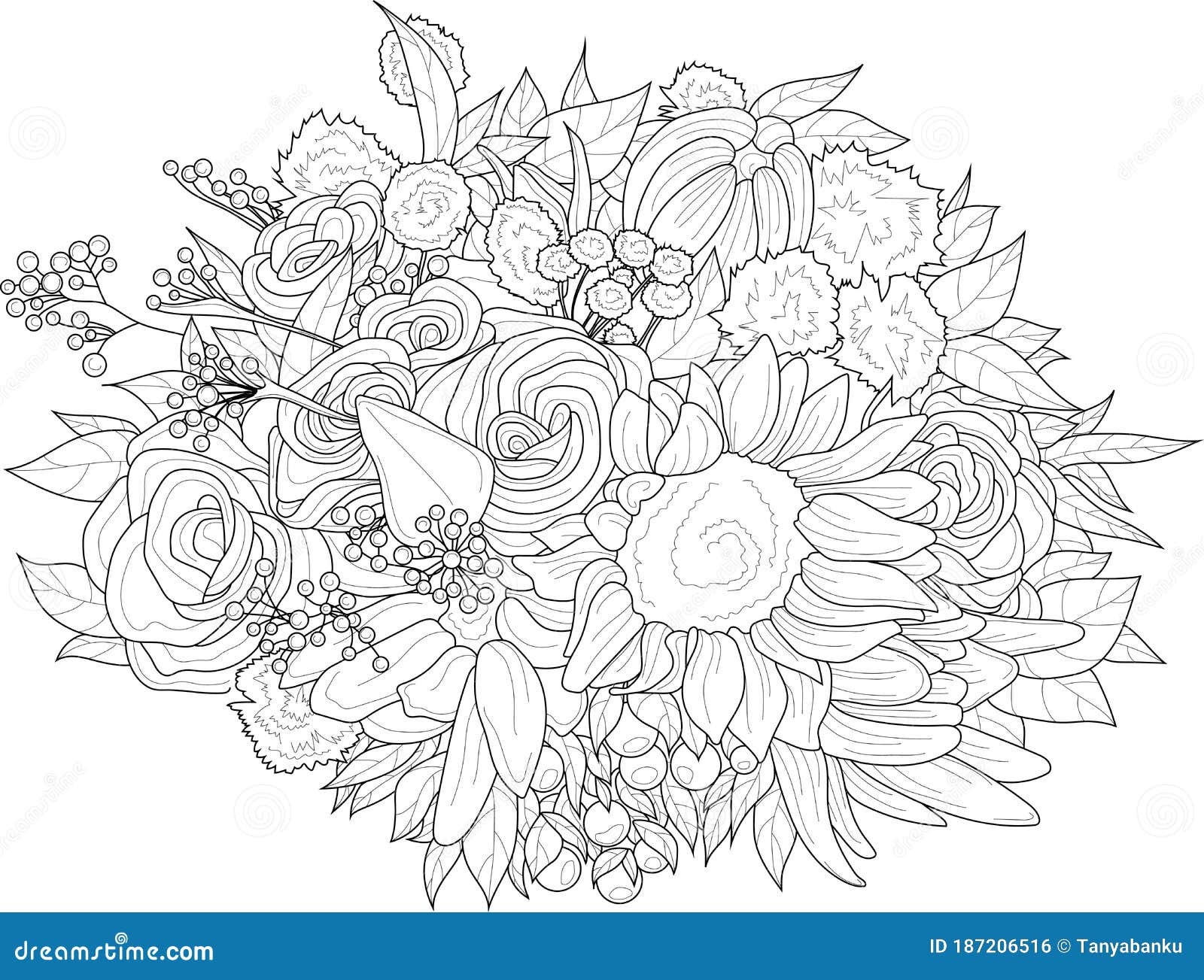 Download Mix Flowers Bouquet With Roses And Sunflower Sketch ...