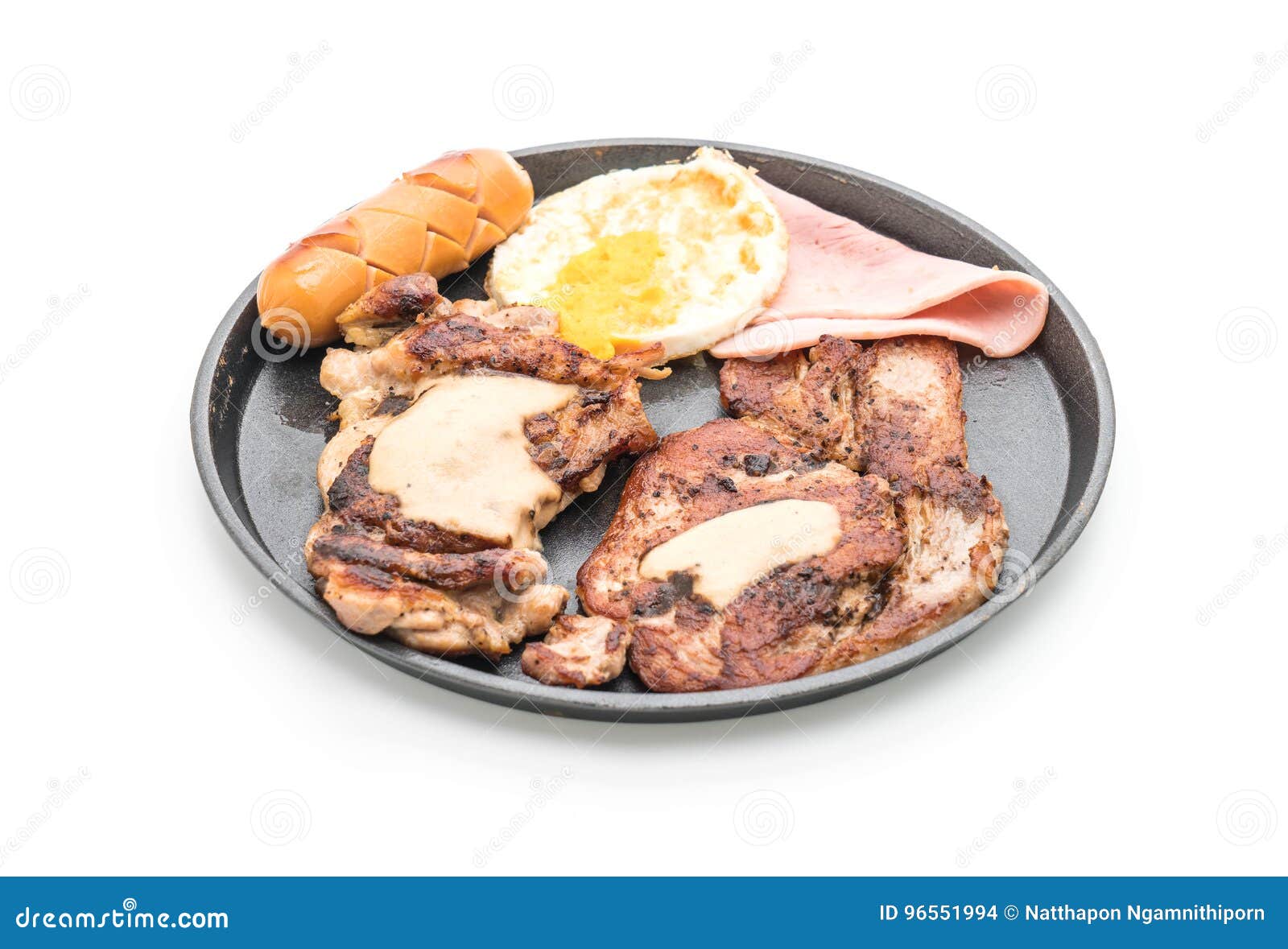Mix Grilled Steak on Hot Plate Stock Photo Image of pork, sauce 96551994