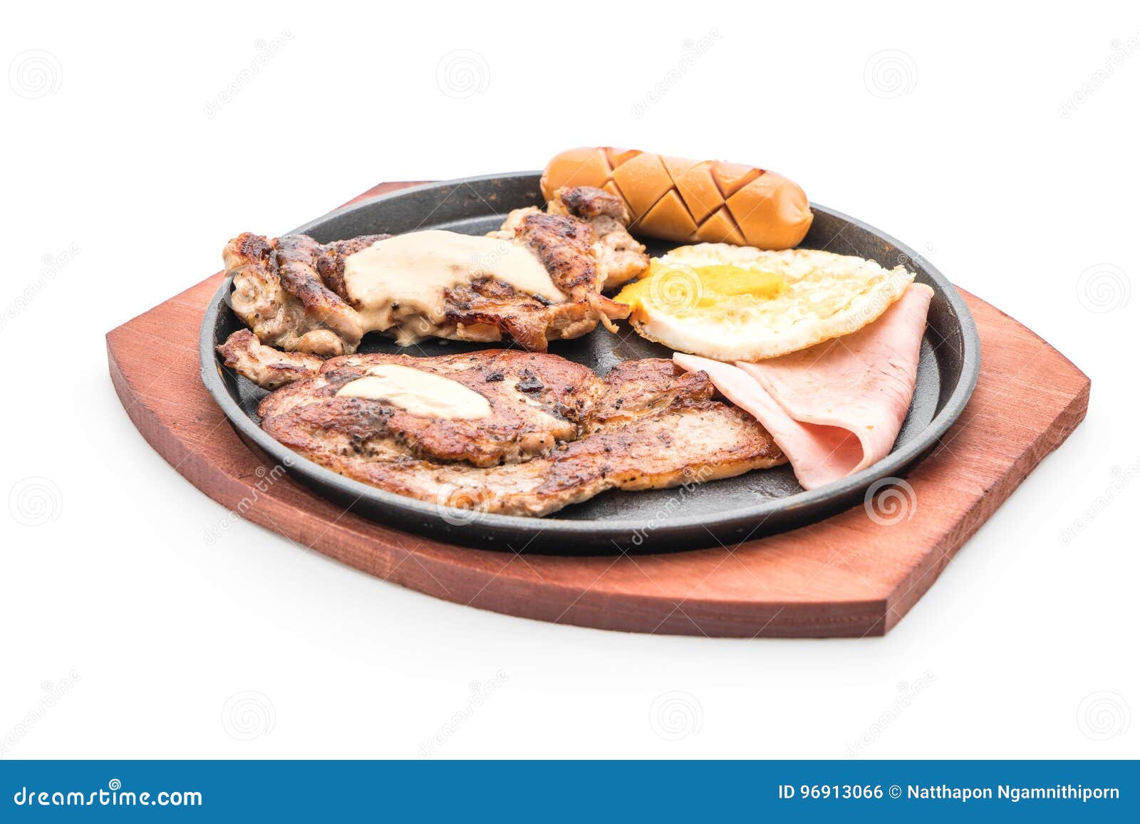 Mix Grilled Steak on Hot Plate Stock Photo Image of sauce, meat 96913066