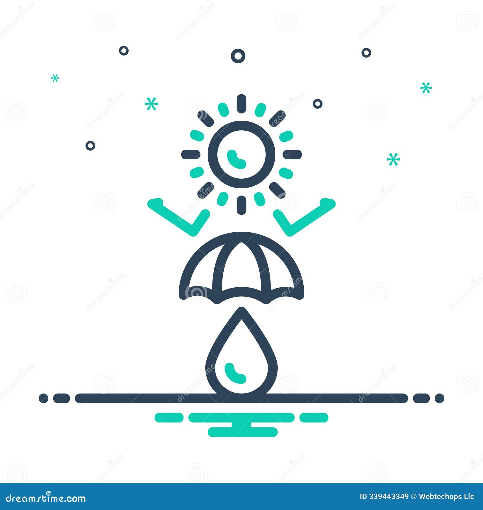 mix icon for sunblocks, ray and umbrella
