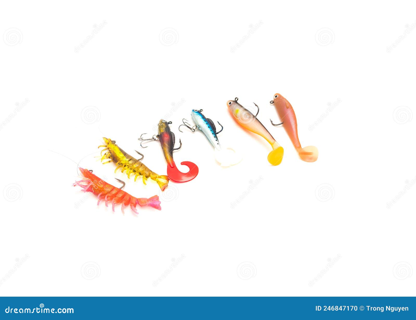 Mix of Jig Head Soft Swimbait, Paddle Tail and Shrimp Lures Isolated on  White Stock Photo - Image of catch, small: 246847170