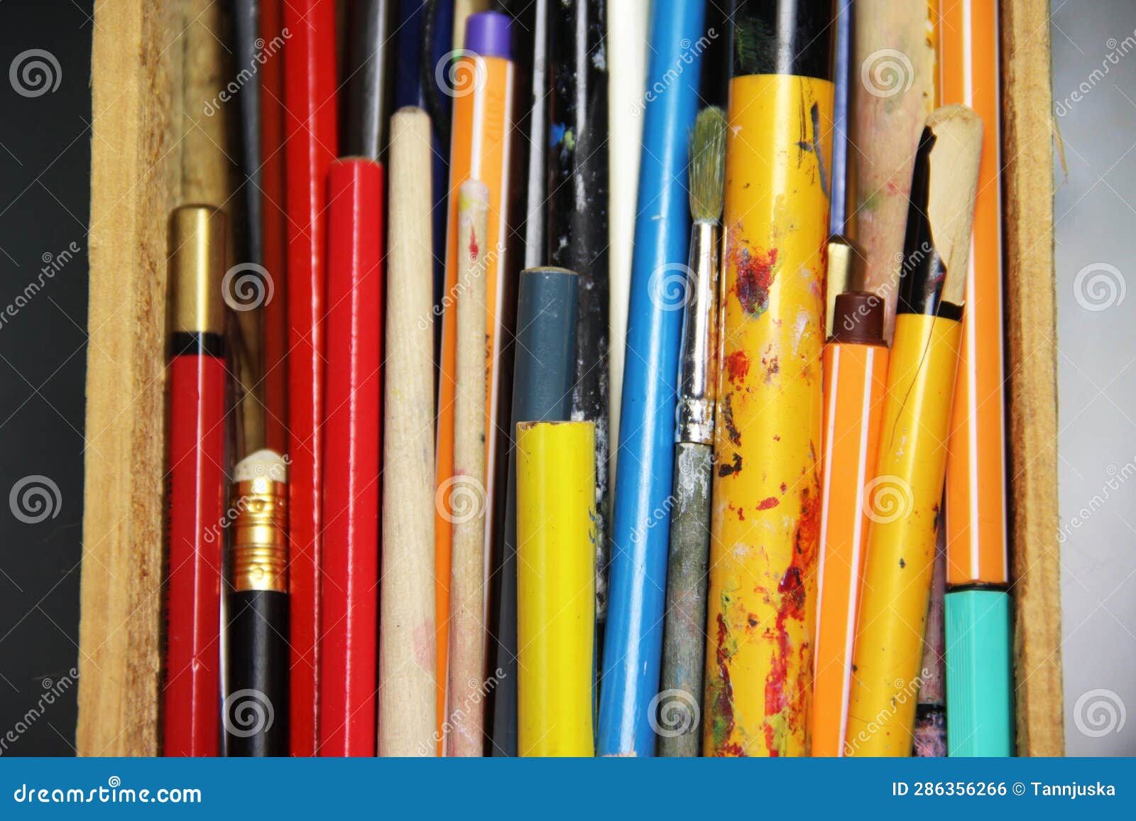 Mix of Pencils, Pens and Brushes Stock Photo Image of hobby, brush