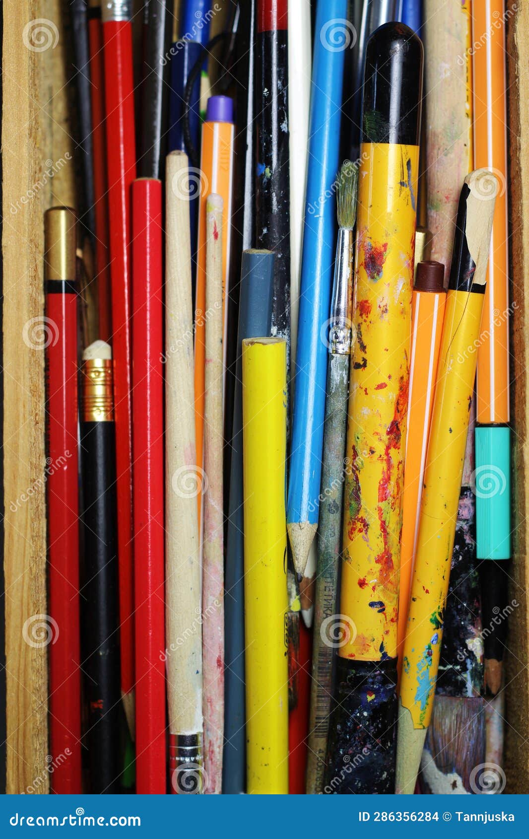 Mix of Pencils, Pens and Brushes Stock Photo Image of pens