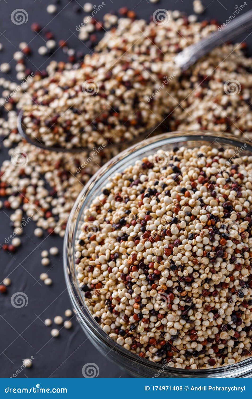 Mix of Quinoa Grains on a Dark Stone Background Stock Photo Image of
