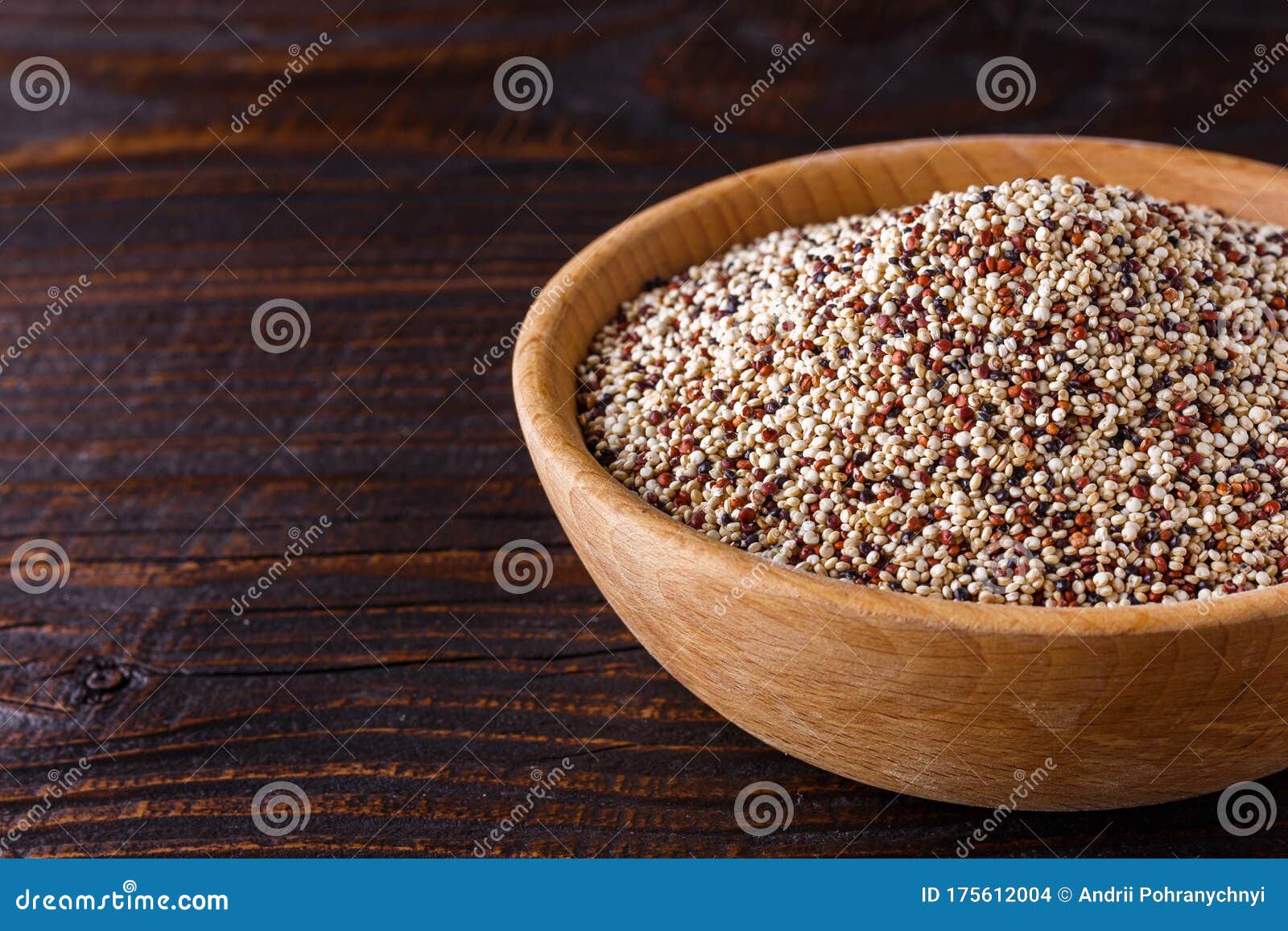 Mix of Quinoa Grains on Dark Wooden Rustic Background Stock Photo