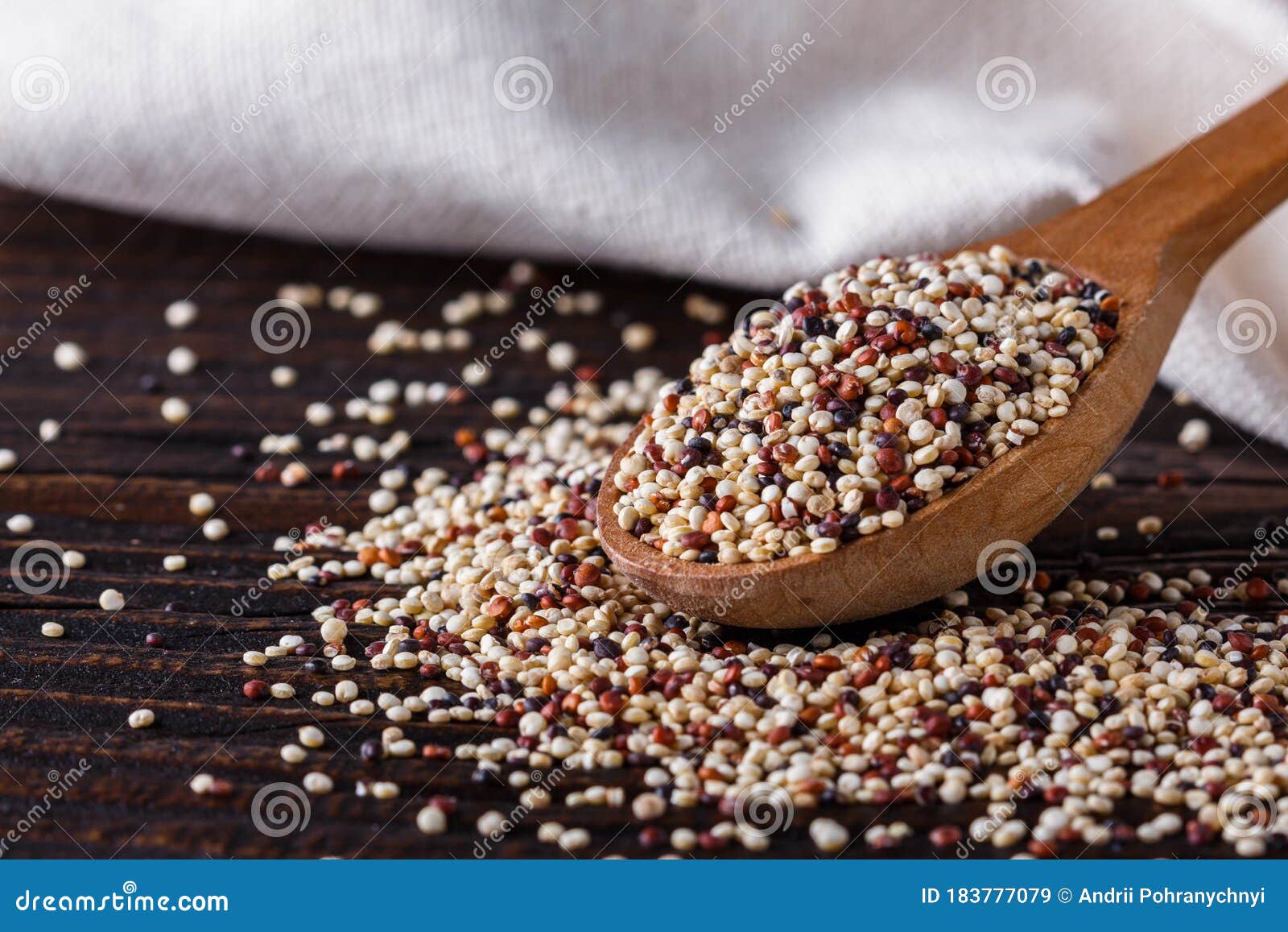 Mix of Quinoa Grains on Dark Wooden Rustic Background Stock Image