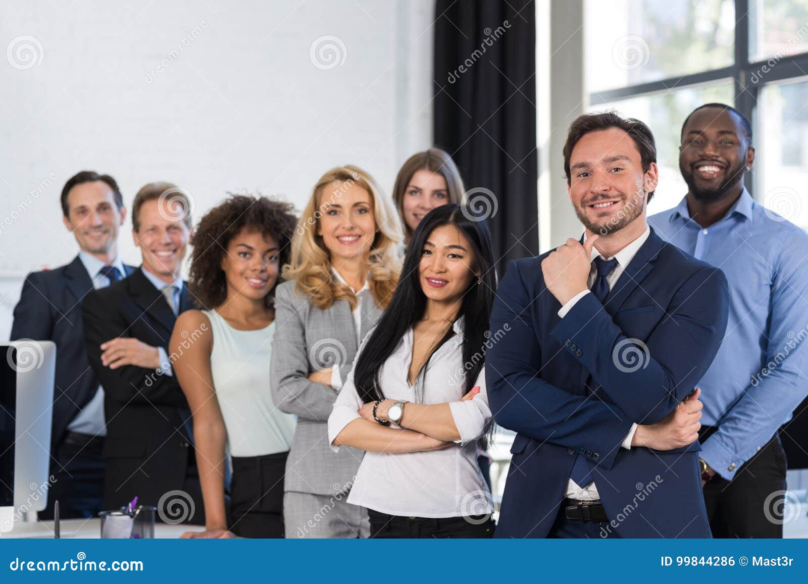 mix race business people group standing at modern office, businesspeople happy smiling businessman and businesswoman