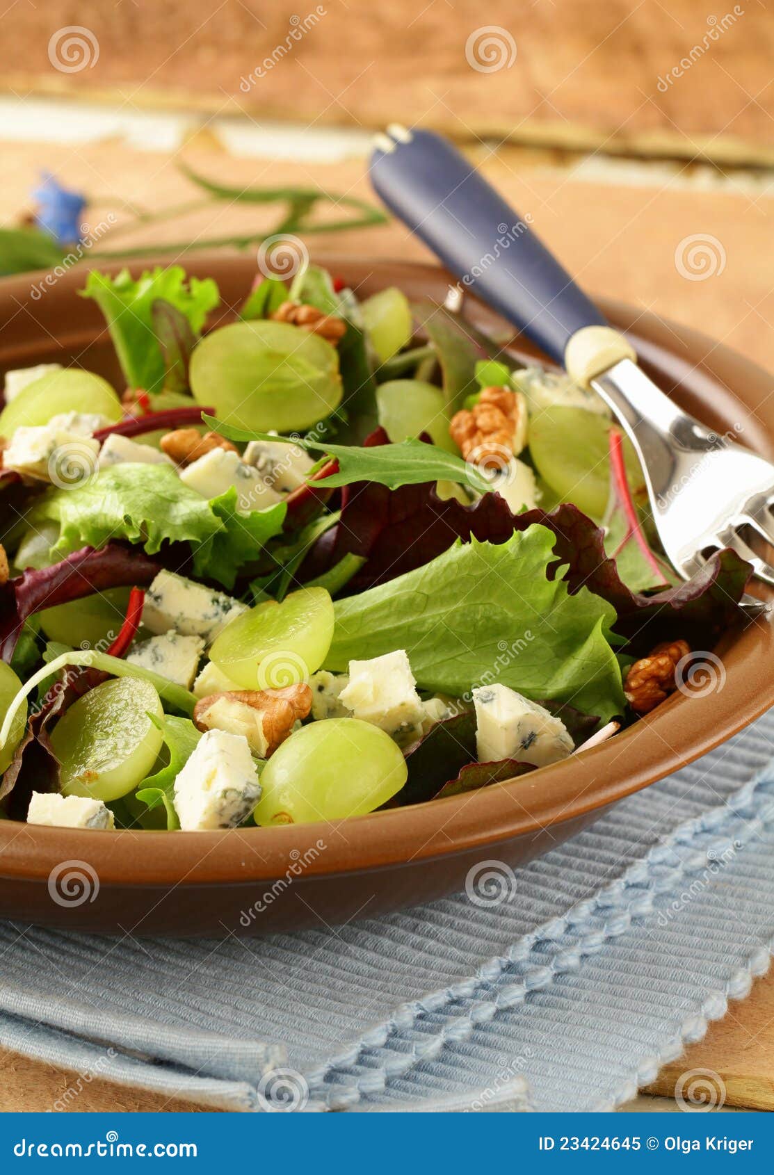 Mix Salad with Grapes and Walnuts with Cheese Stock Image Image of