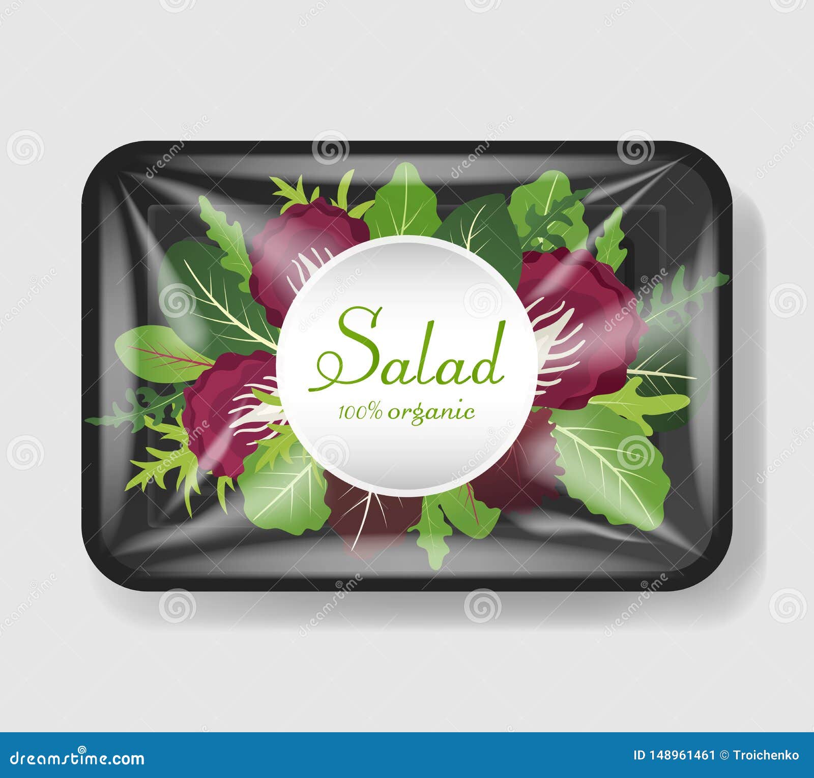 Download Mix Of Salad Leaves In Plastic Tray Container With Cellophane Cover. Mockup Template For Your ...