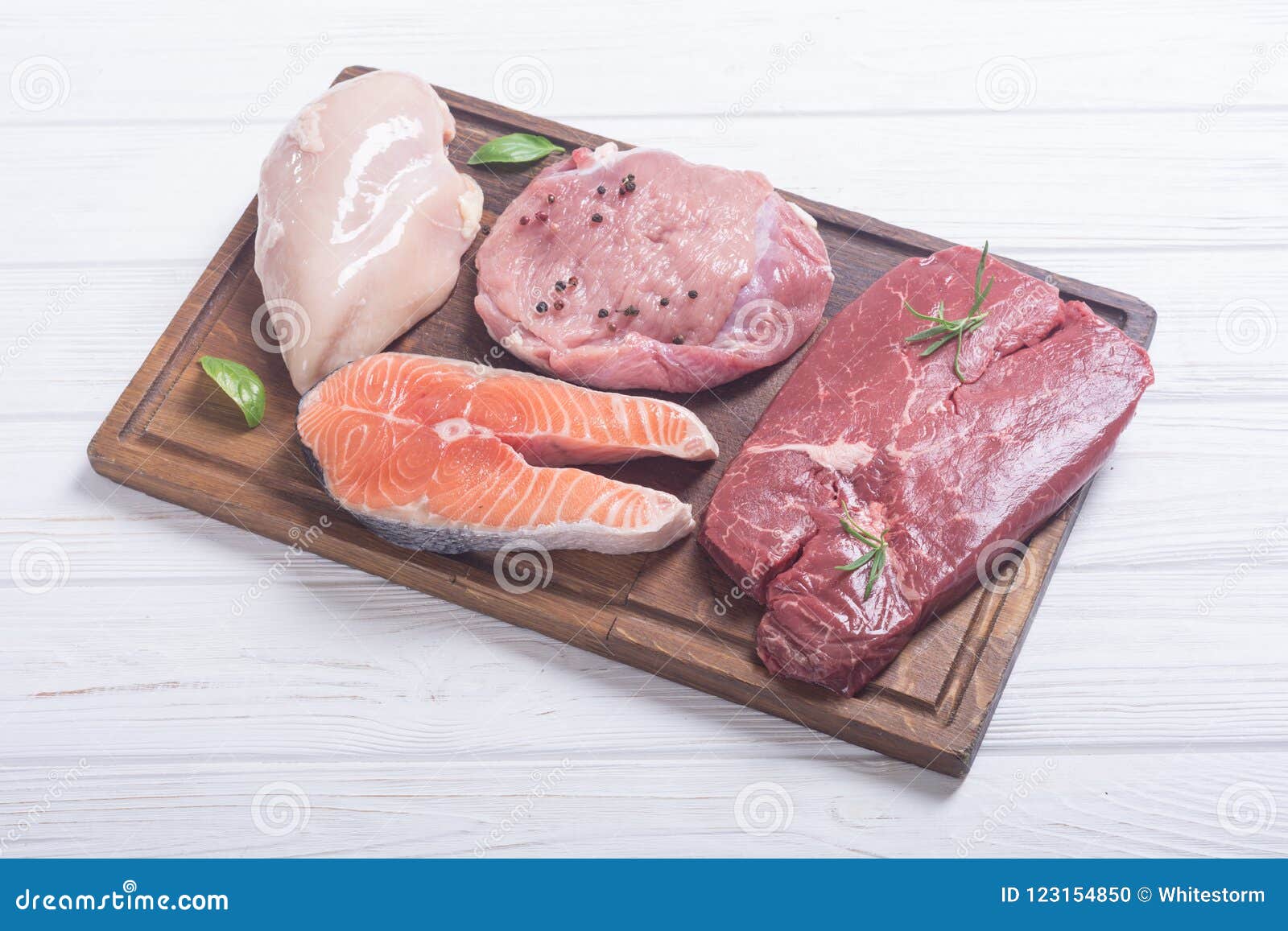 Salmon , Beef , Pork and Chicken Stock Photo Image of protein, salmon