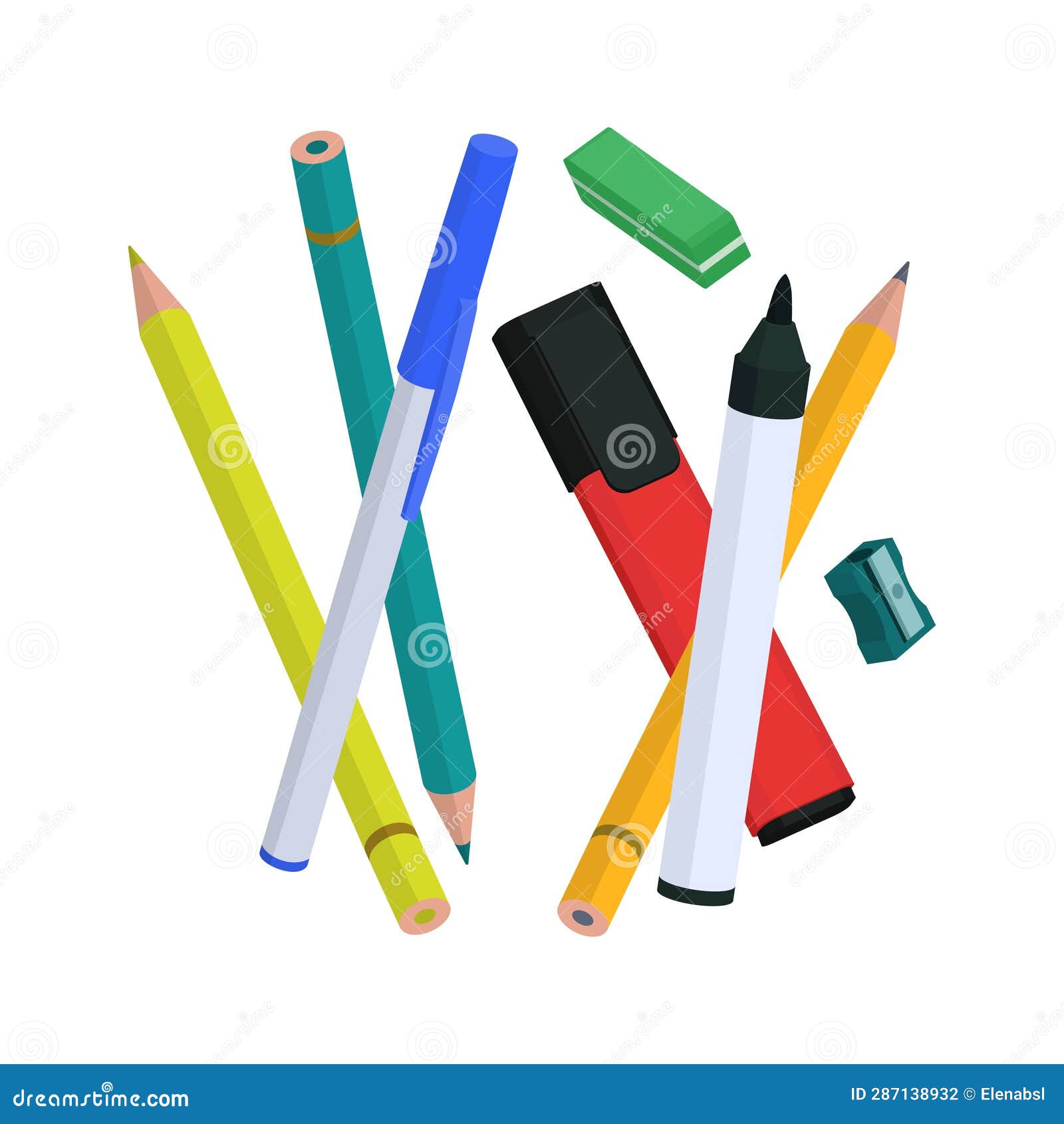 Mixed Assorted Office and School Supplies Stock Illustration