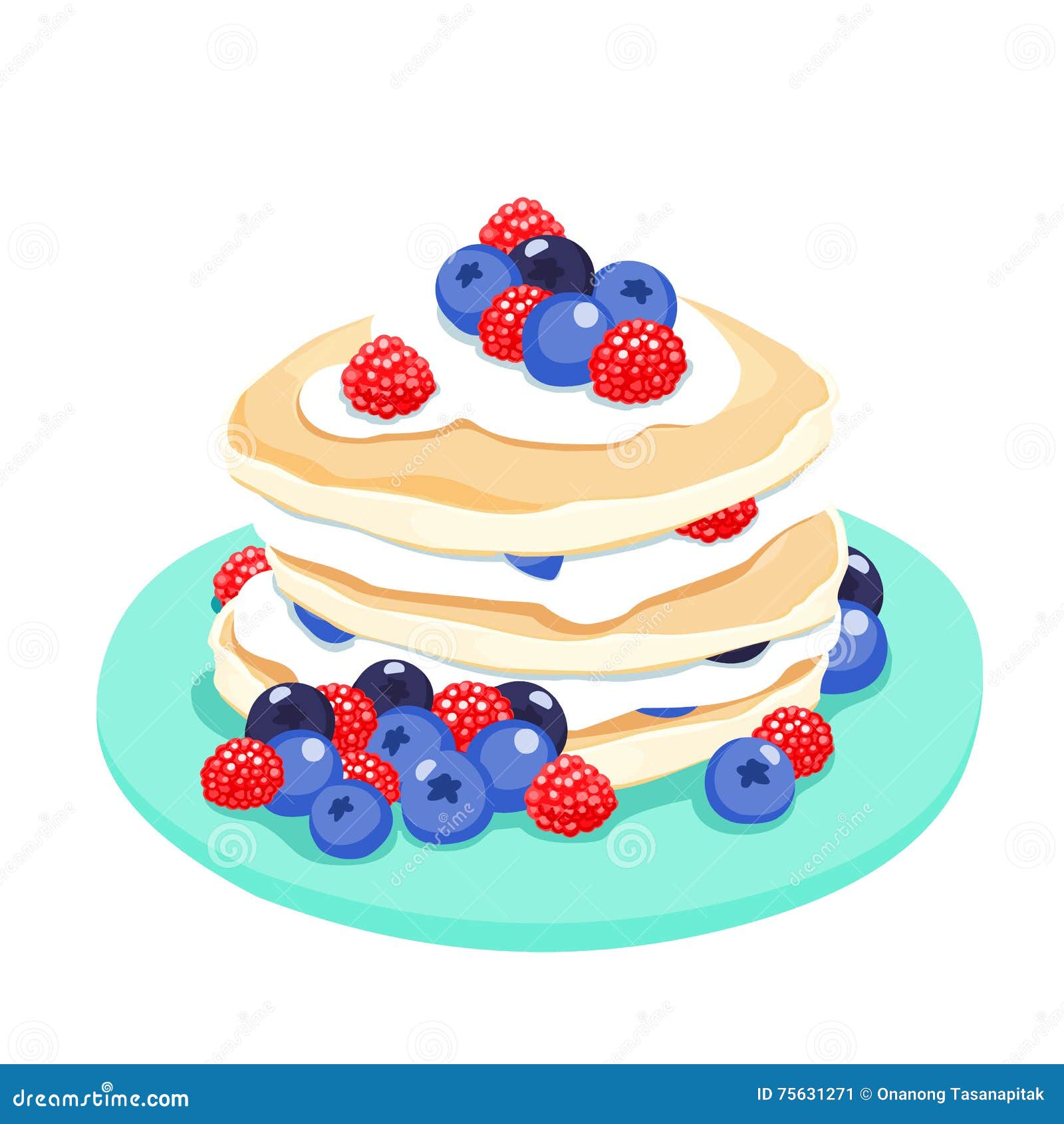 Mixed Berry Pancake Illustration Stock Vector - Illustration of dessert ...