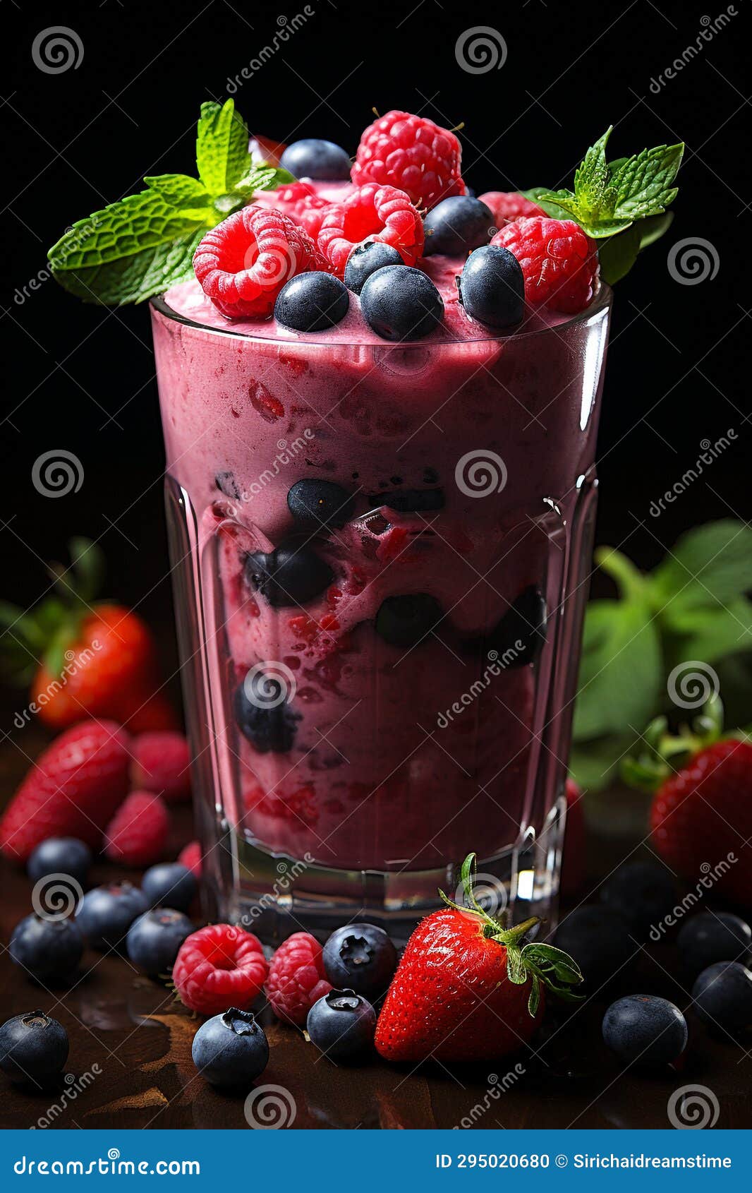 Mixed Berry Smoothie with Spinach ,still.life Photo, Overhead Shot , AI