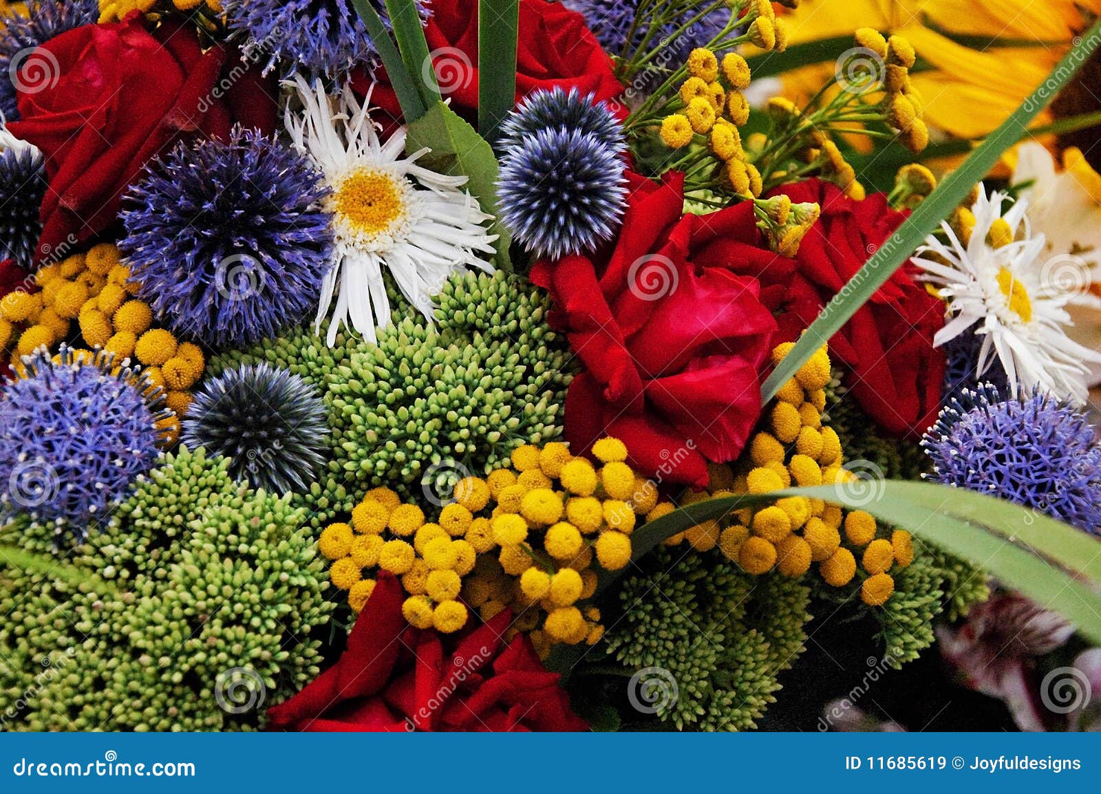 Mixed Bouquet with Red Roses and Blue Globe Stock Image Image of