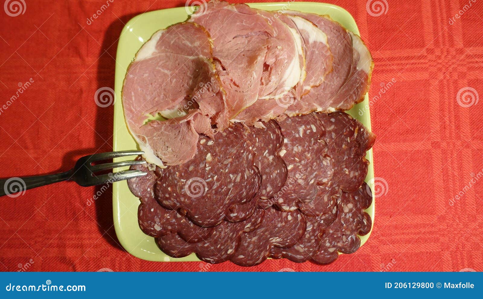 Mixed Cold Cuts of Pork Served on a Green Plate Stock Photo Image of