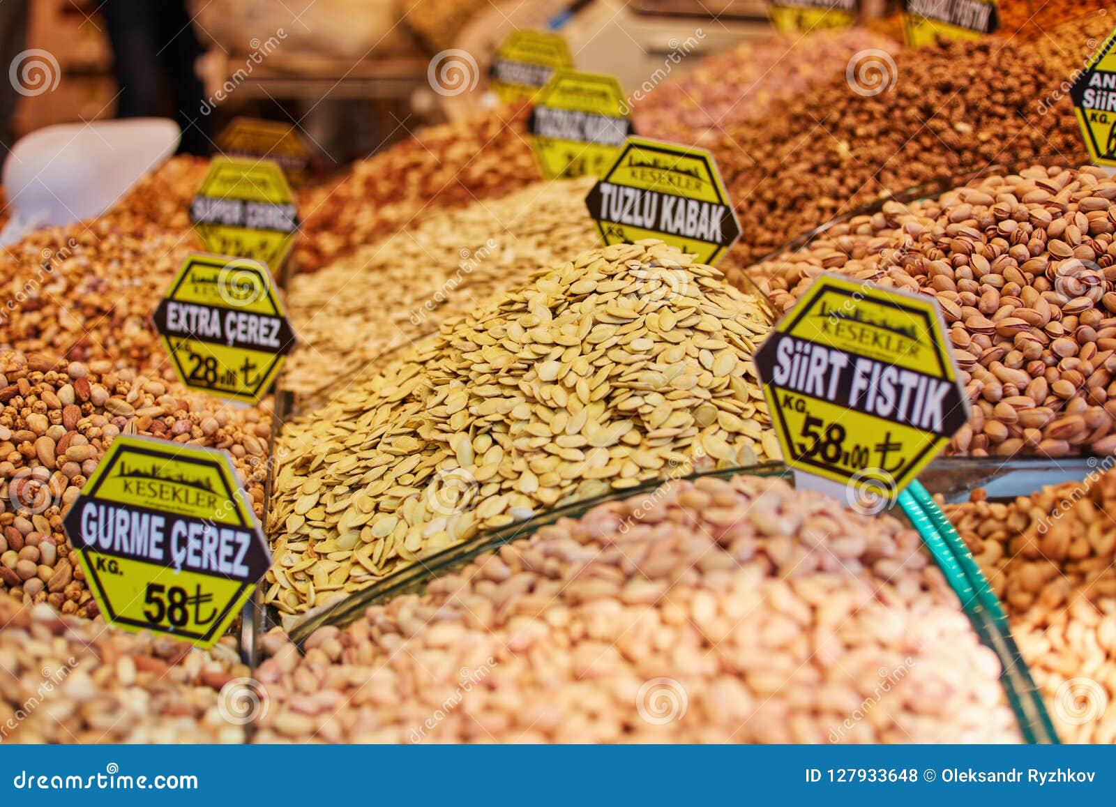 Mixed Dry Nuts .various Nuts, Grains Sold at the Bazaar Stock Photo