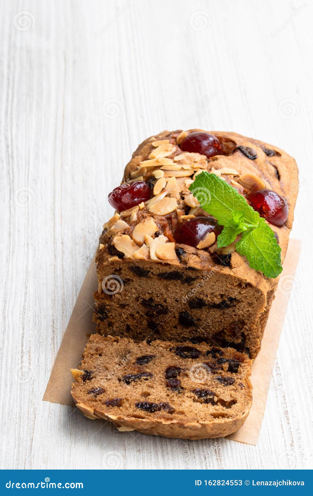 Mixed Fruit Loaf Cake on Wooden Table Stock Image Image of festive