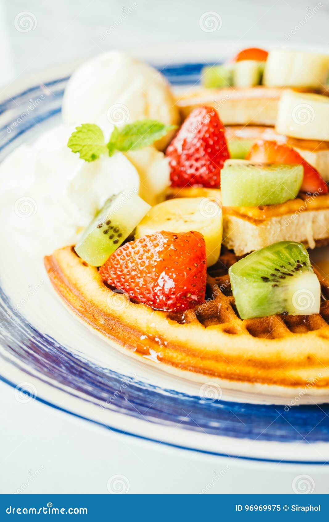 Mixed Fruit on Top of Pancake and Ice Cream Stock Image Image of