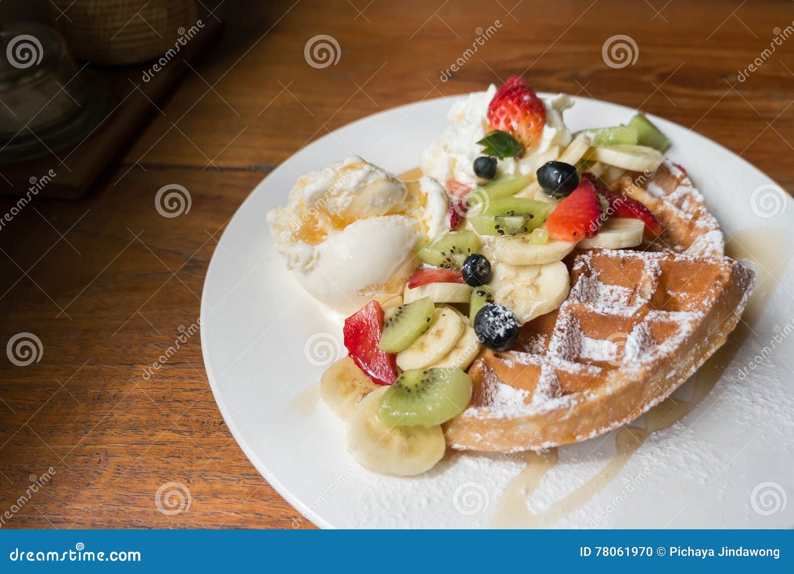 Mixed fruits waffle stock photo. Image of sauce, meal 78061970