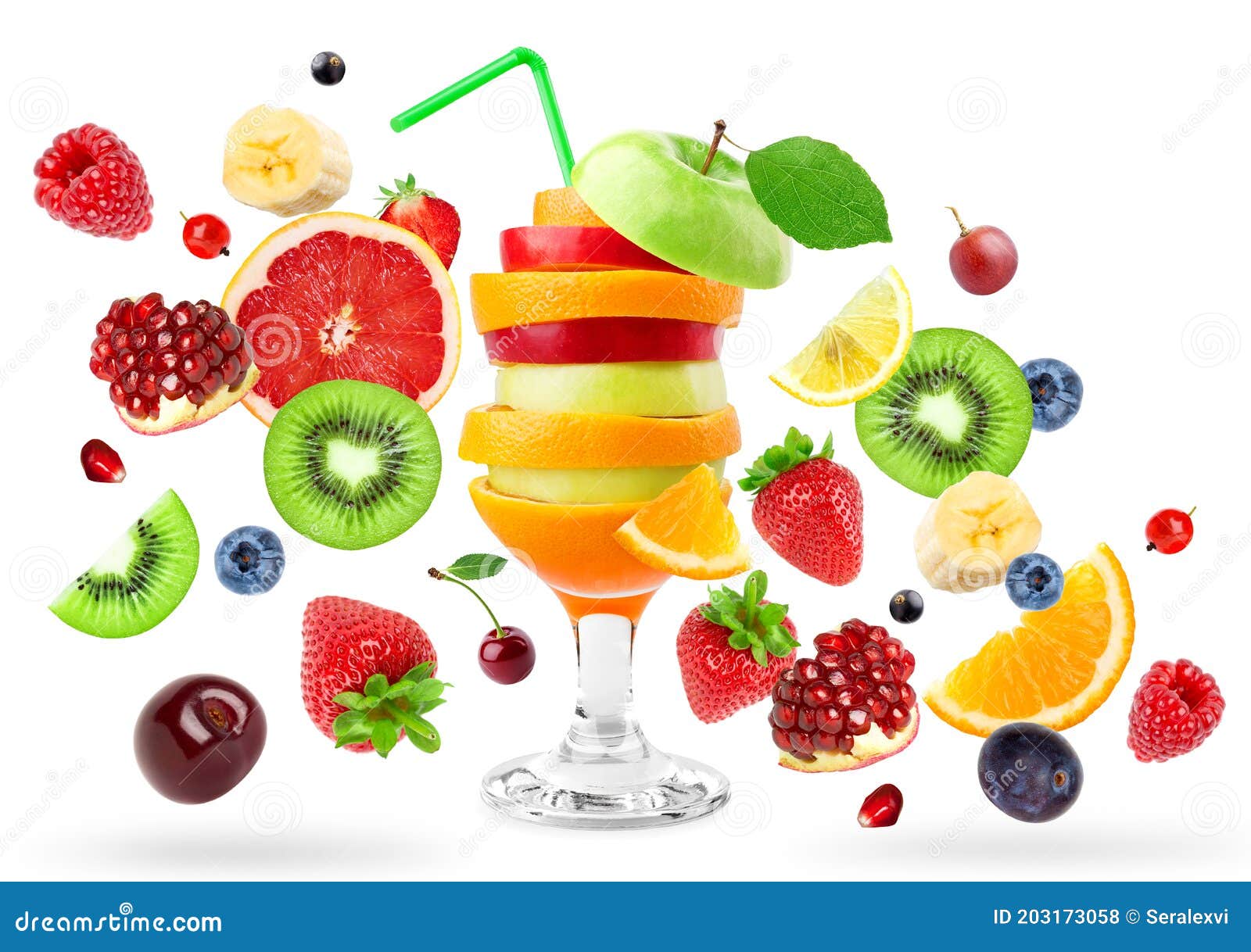 Mixed Fruits on White Background. Stack of Fruits Stock Photo Image