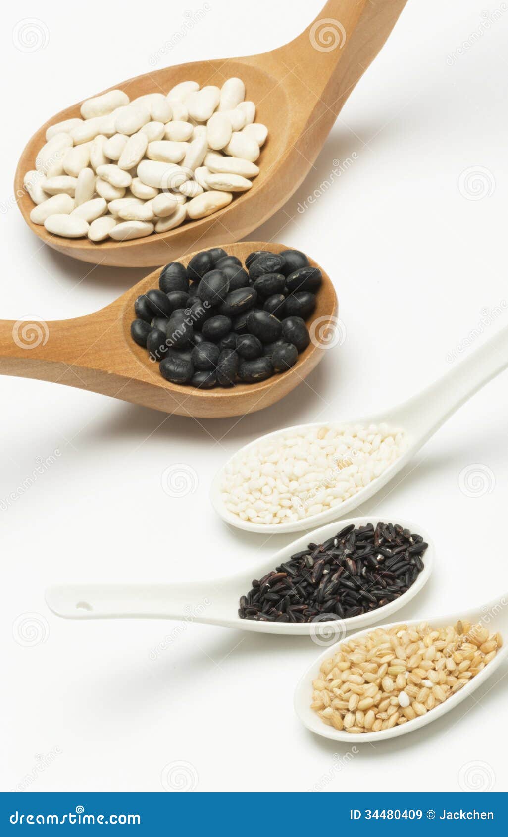 Mixed grains in spoons stock image. Image of organic 34480409