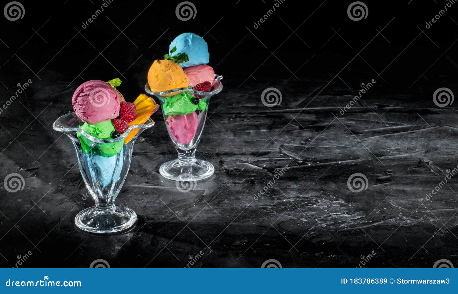 Mixed Ice Cream Scoops in Glass Sundae Dish or Cup Stock Image Image