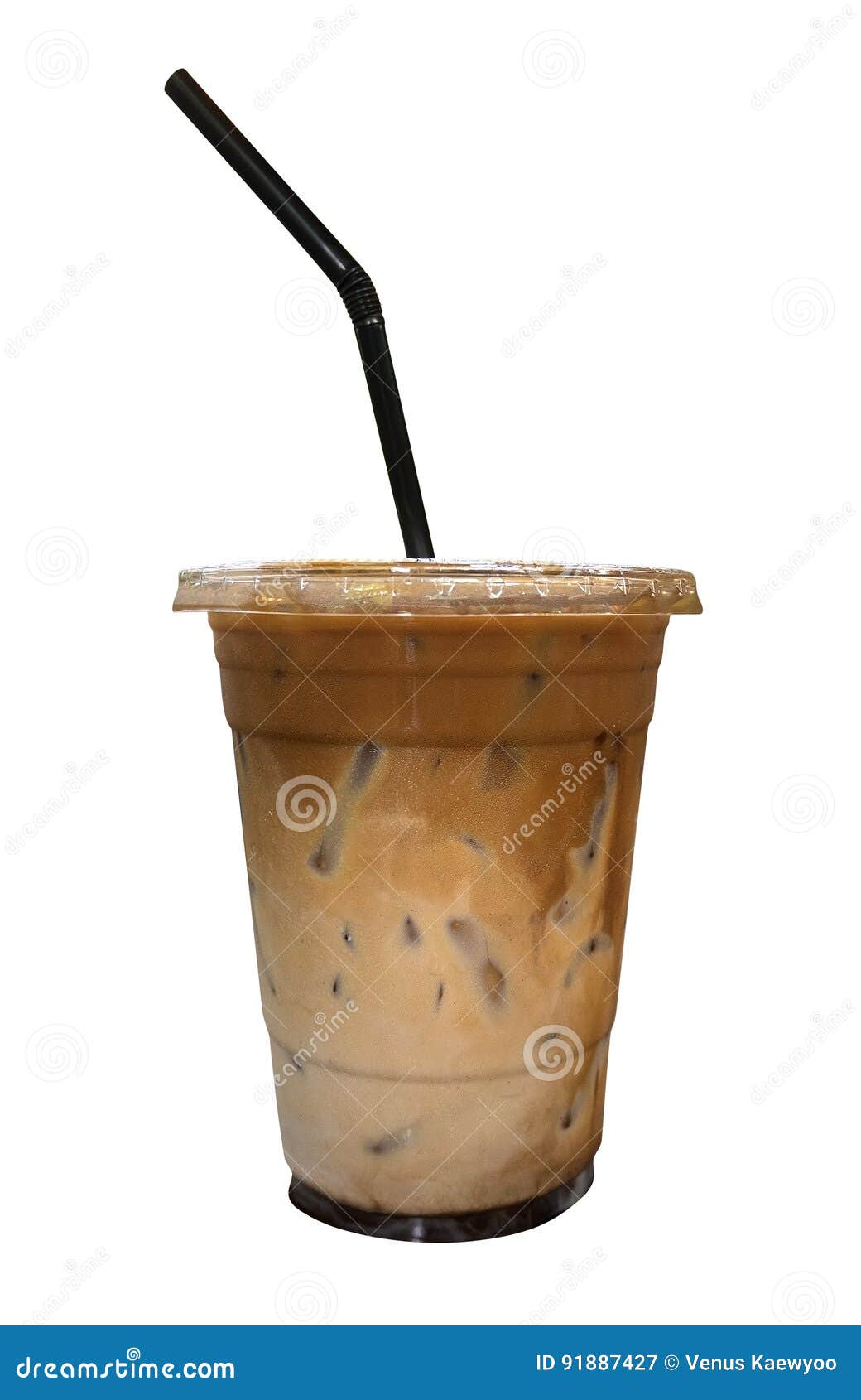 Iced Coffee Latte In Takeaway Cup Isolated On White Background