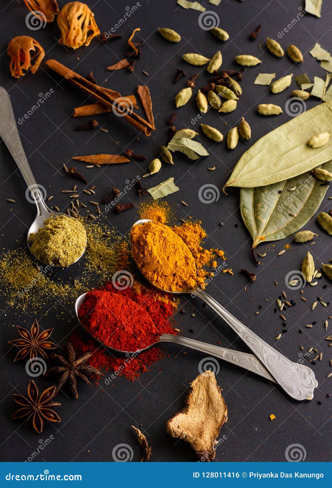Mixed Indian Spices on a Dark Background Stock Photo Image of