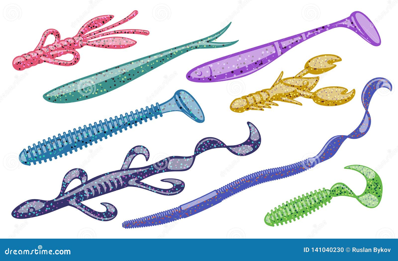 Mixed Kinds of Soft Plastic Baits. Stock Vector - Illustration of  recreation, predatory: 141040230