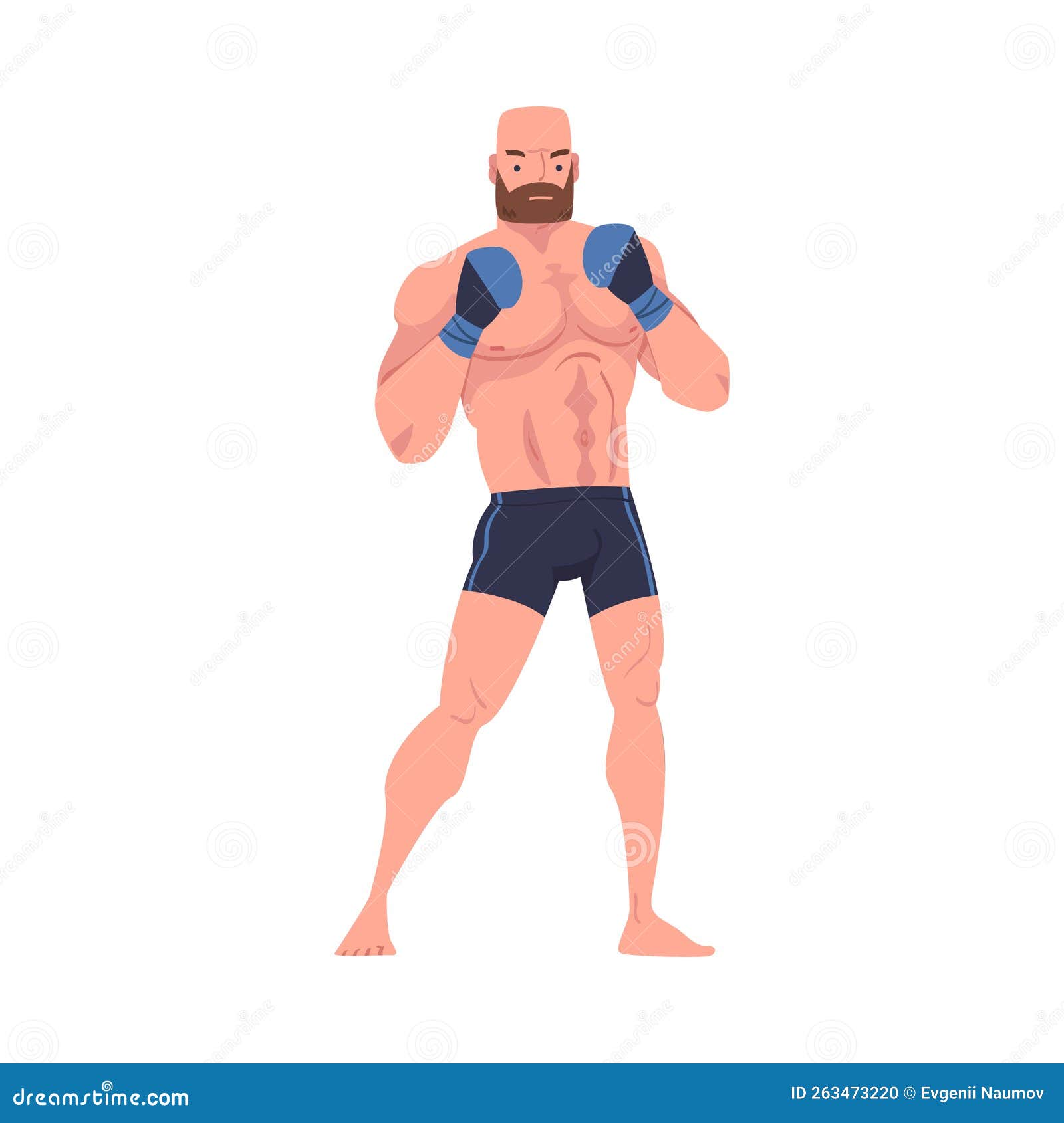 mixed martial arts with man fighter in shorts and boxing gloves engaged in full-contact combat sport  