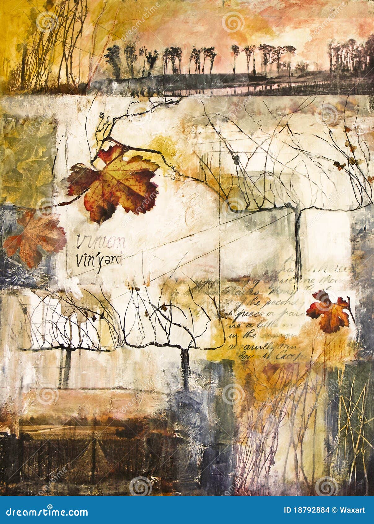 Mixed Media Painting With Grape Vines Stock Images - Image: 18792884