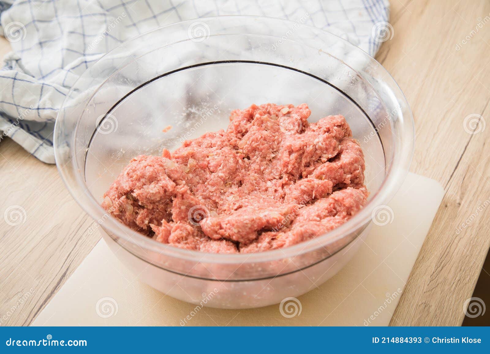 Mixed Minced Meat of Pork and Beef with Ground Spices in Bowl on Cutting Board for Cooking in Domestic Kitchen Image - of board, hygienic: 214884393