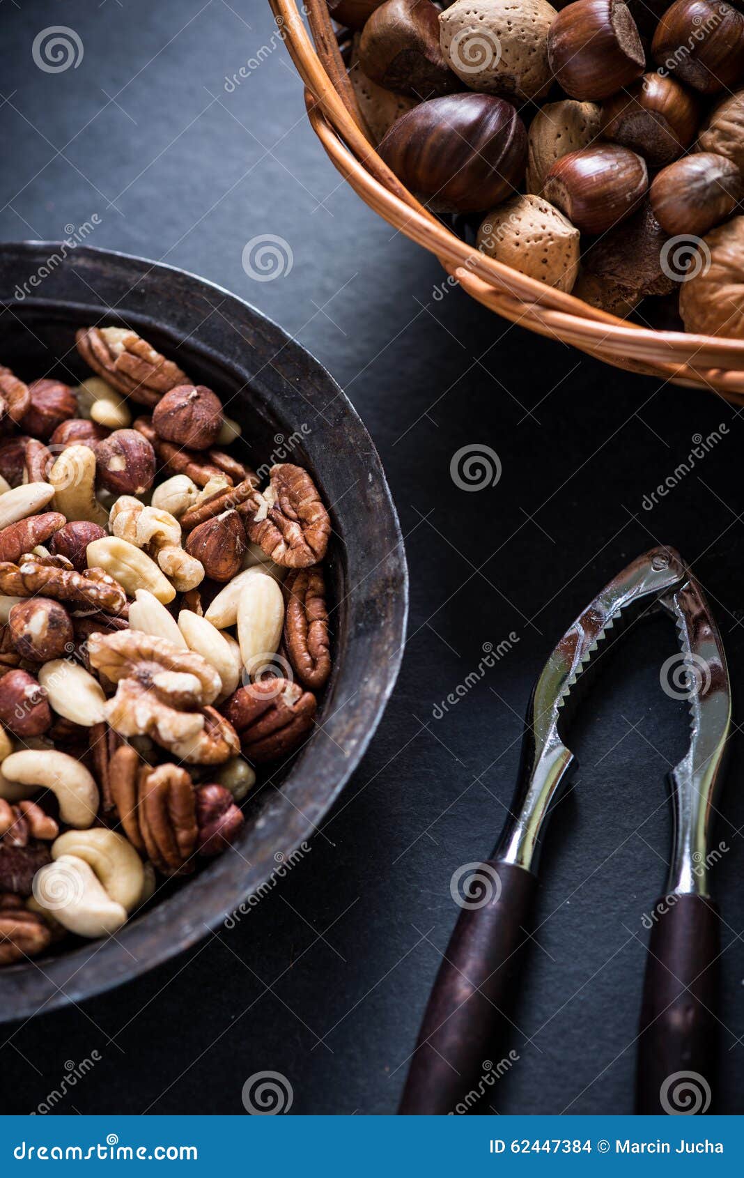Mixed Nuts in Basket and Nut Cracker from Above Stock Photo Image of peanut, bowl 62447384