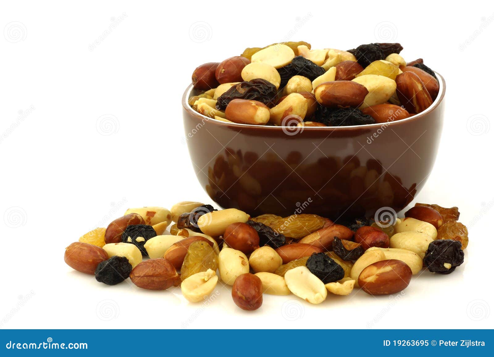 Mixed Peanuts And Raisins In A Brown Bowl Stock Image Image of bowl
