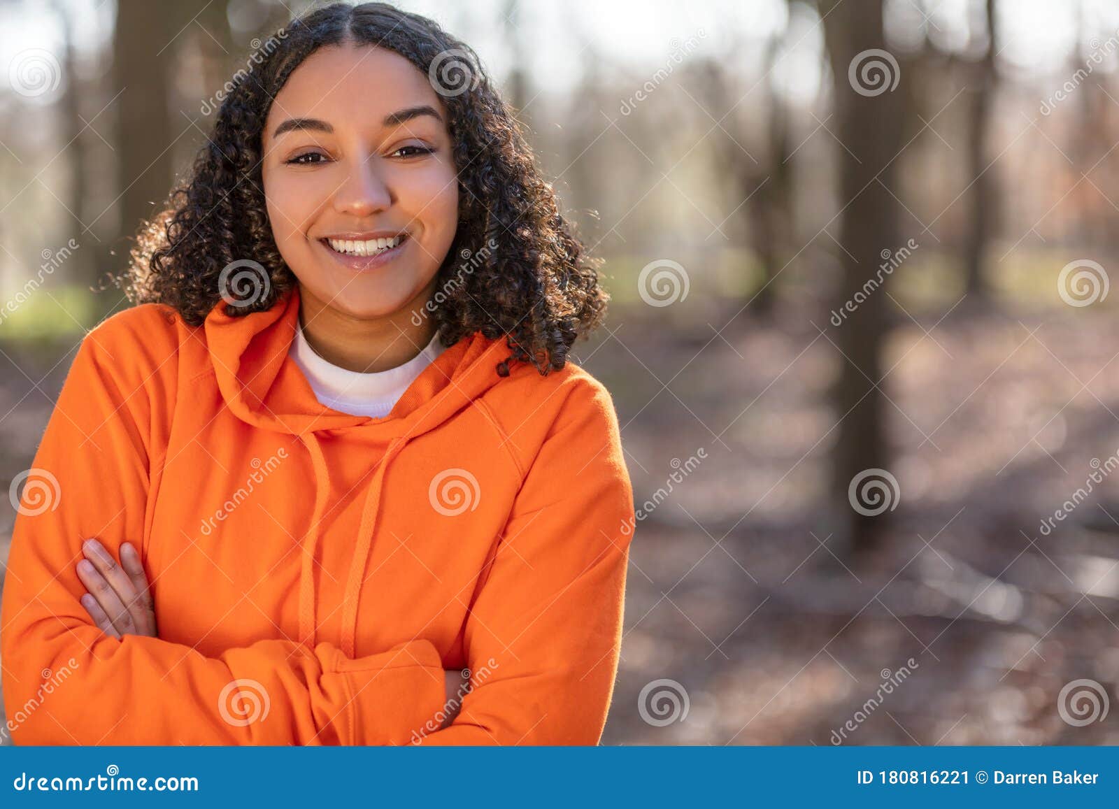 Mixed Race African American Girl Teenager Smiling Laughing In Evening