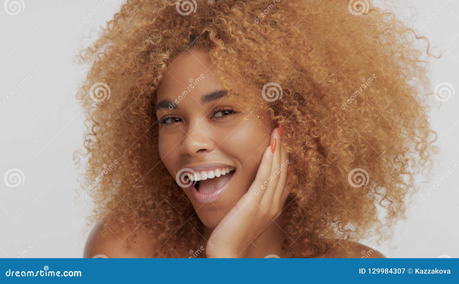 Mixed Race Black Blonde Model With Curly Hair Stock Photo 129984307 -  Megapixl