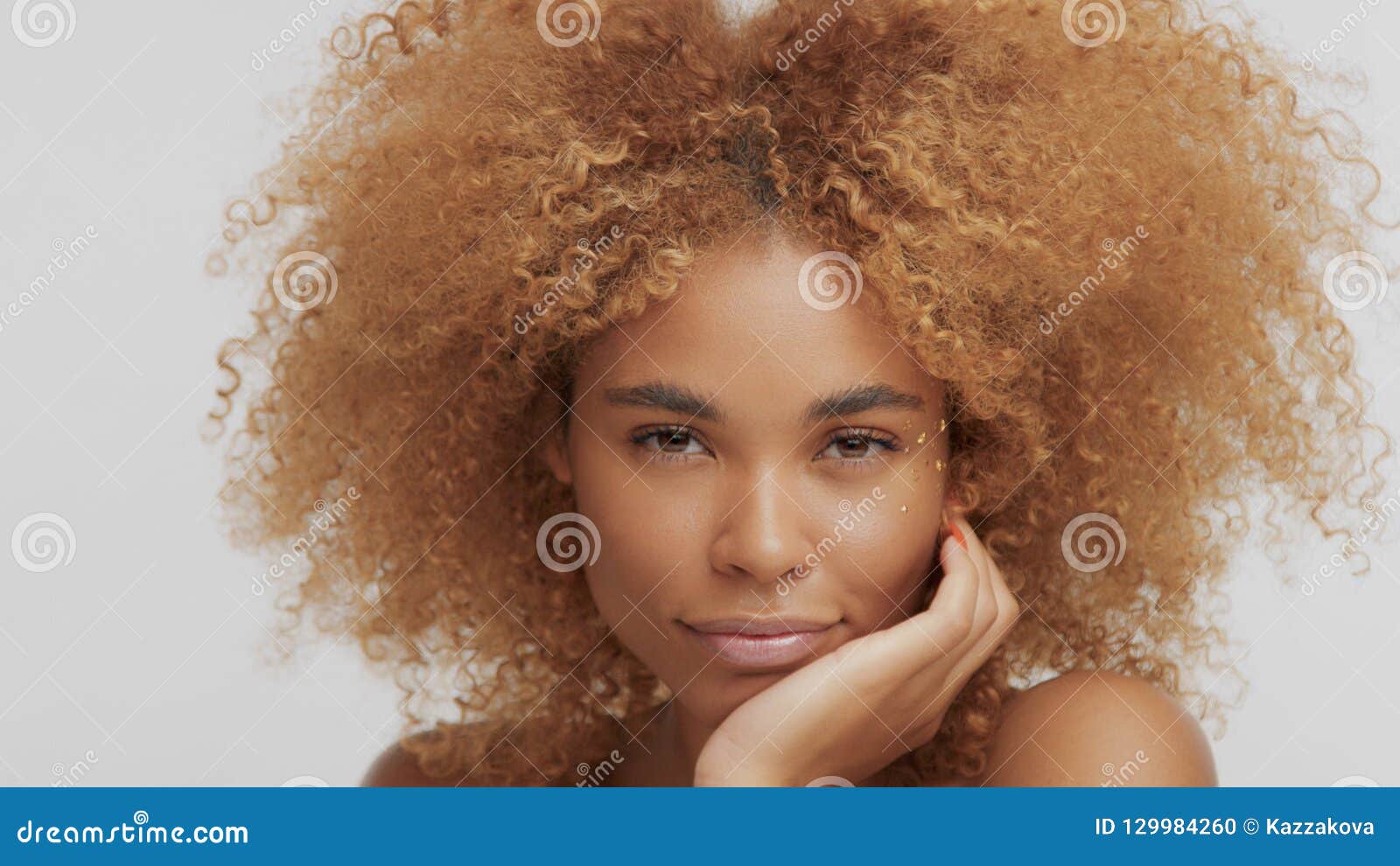 Mixed Race Black Blonde Model With Curly Hair Stock Photo Image