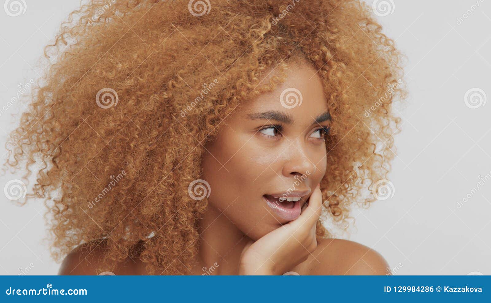 Mixed Race Black Blonde Model With Curly Hair Stock Photo Image