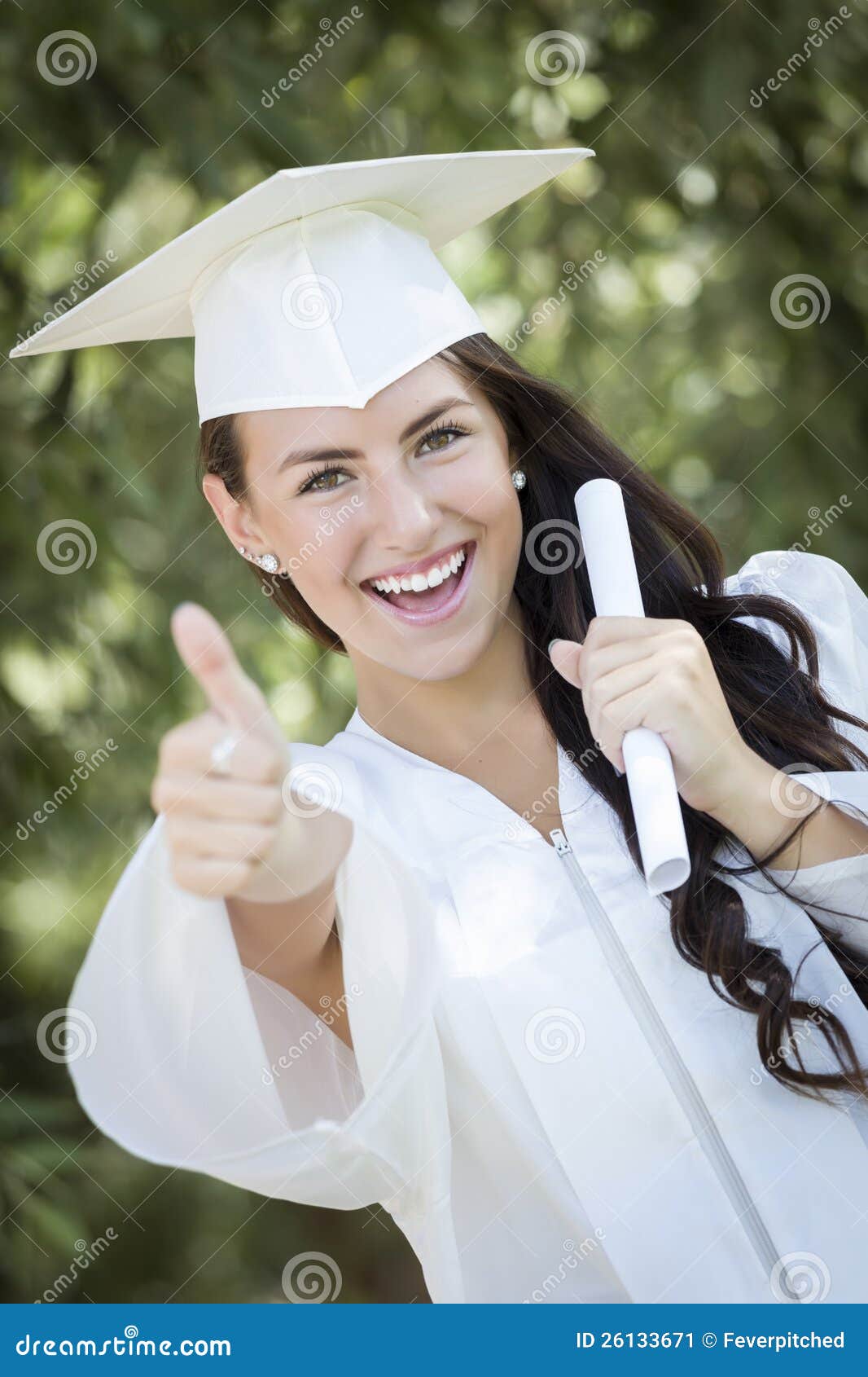 Mixed Race Girl in Cap and Gown with Diploma Stock Image Image of