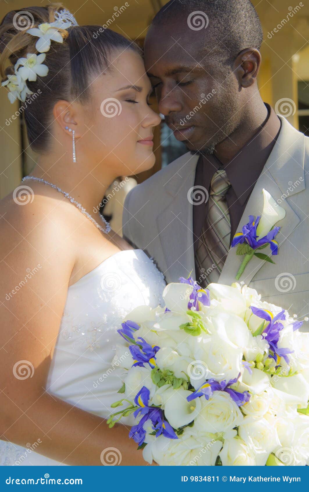 mixed race wedding couple faces