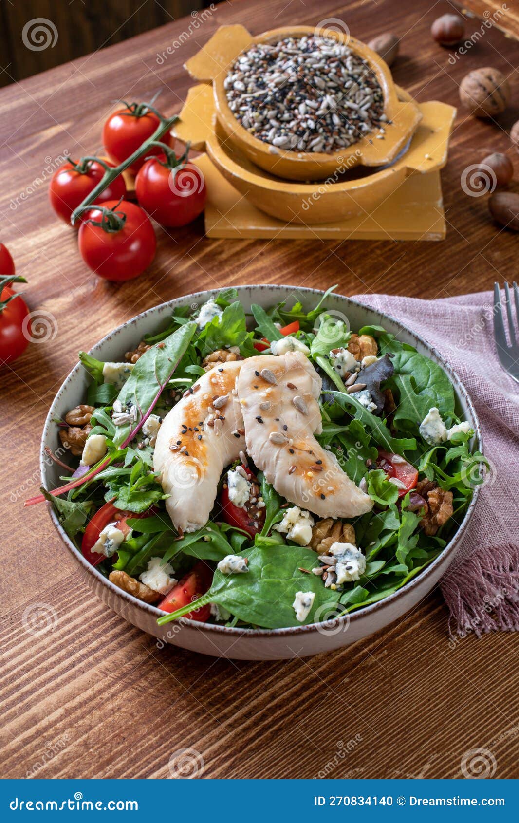 Mixed Salad with Chicken and Cheese Stock Photo Image of food