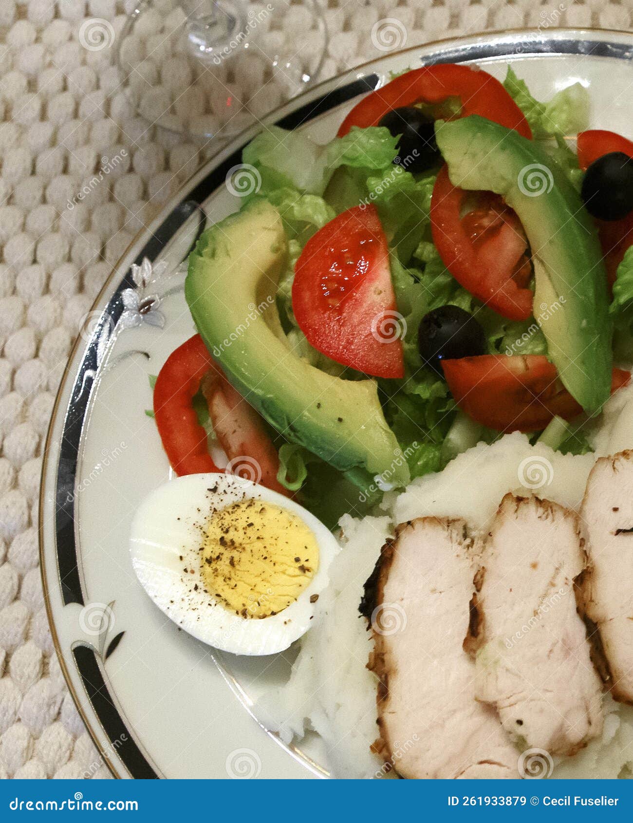 Mixed Salad with Chicken on Mashed Potatoes Stock Image Image of food