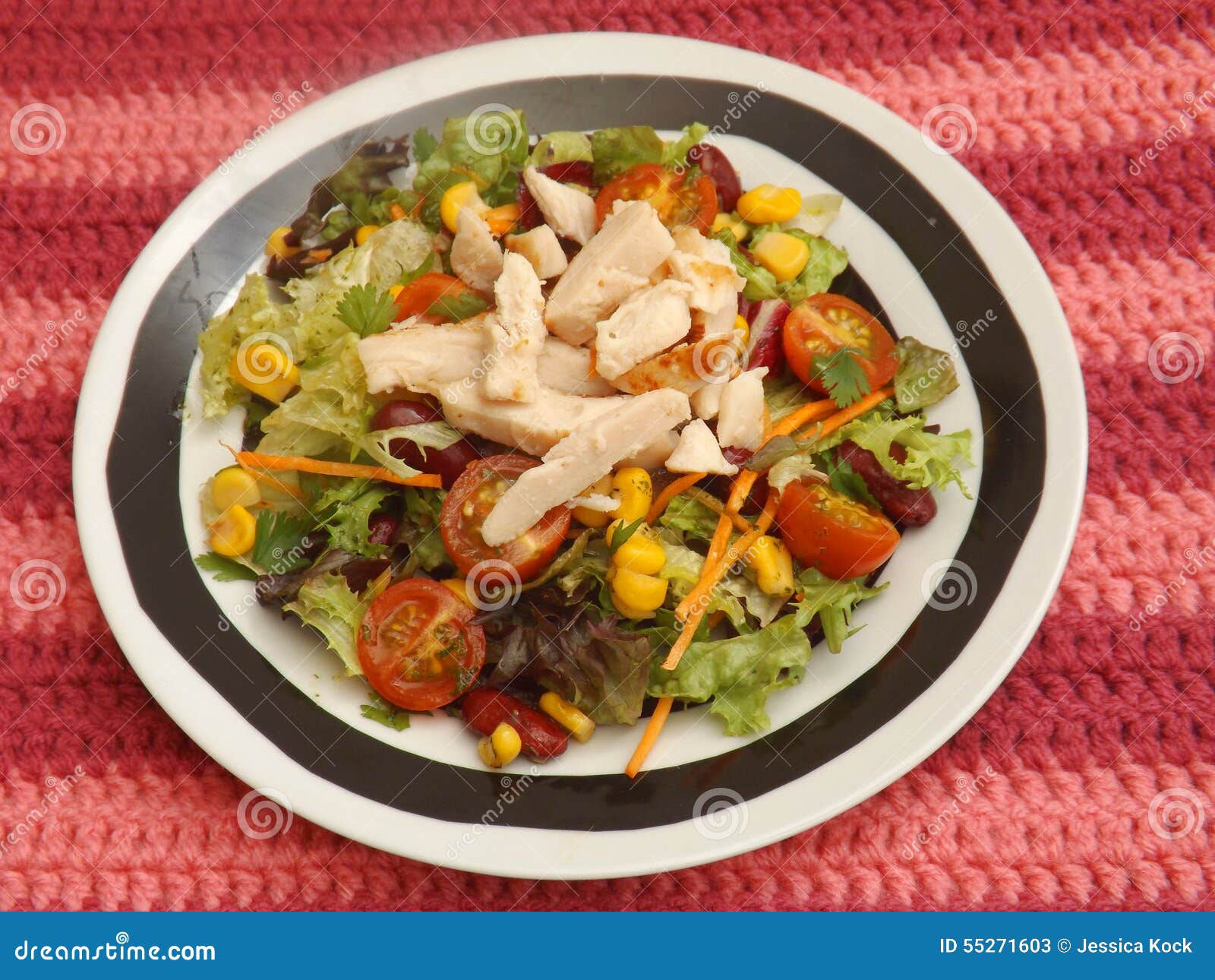 Mixed salad with chicken stock image. Image of beans 55271603