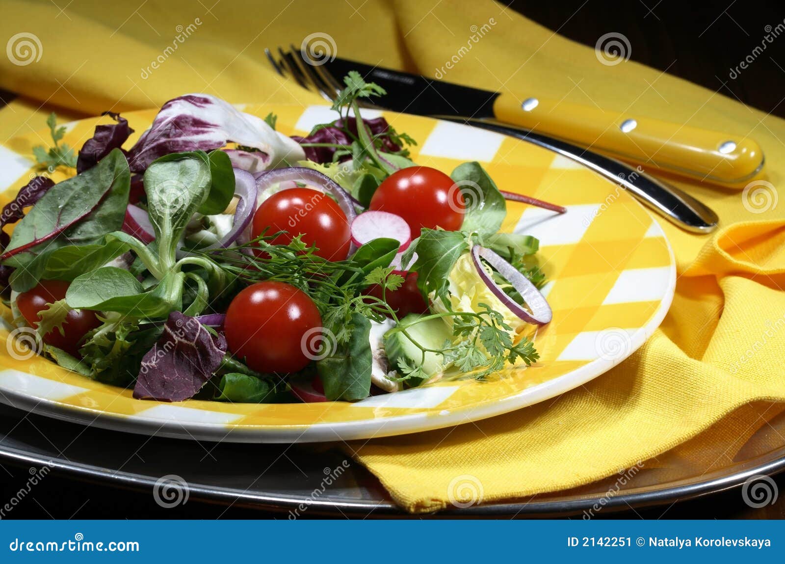 Mixed Salad on a Yellow Plate Stock Image Image of aromatic, leaf