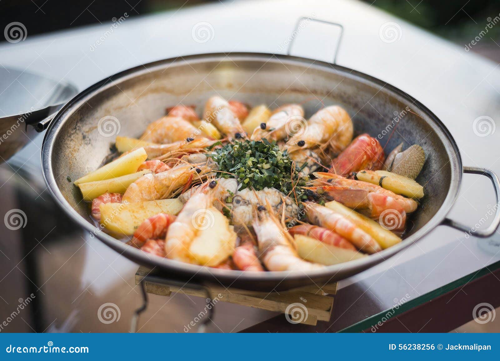 Mixed Seafood Stew in Portuguese Cataplana Dish Stock Photo - Image of