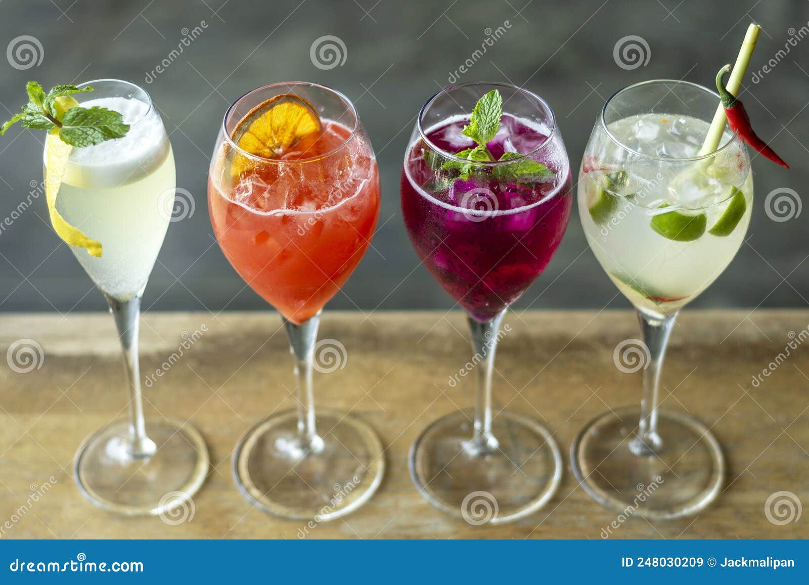 Mixed Spritzer Wine Cocktails Selection with Fruit in Outdoor Bar Stock Image Image of mixed