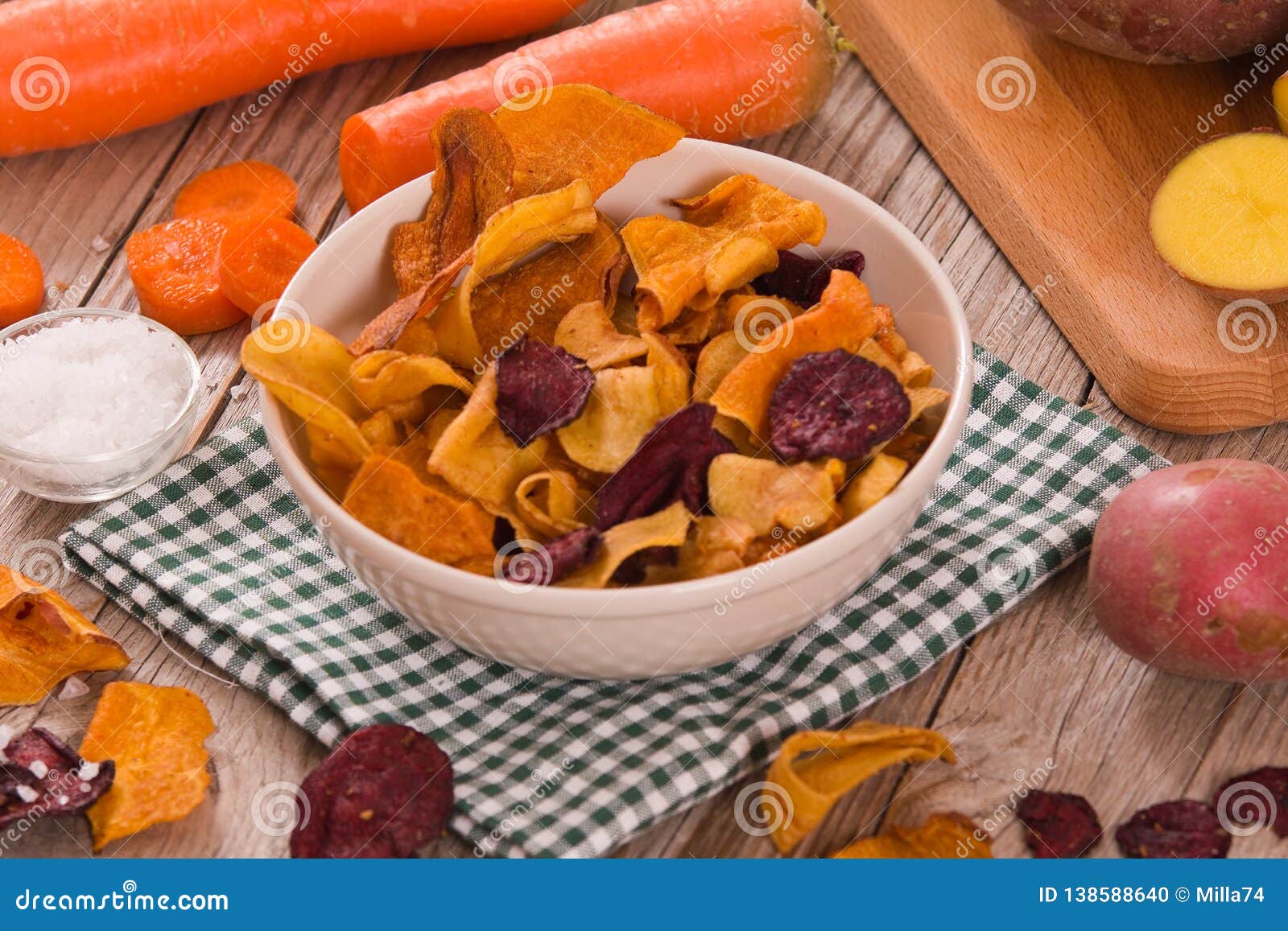 Mixed vegetable crisps. stock photo. Image of flavor 138588640