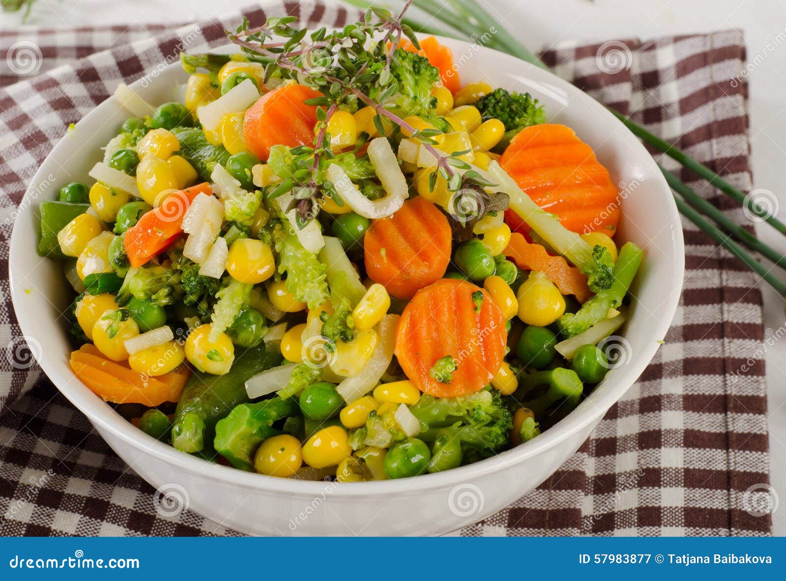 Mixed Vegetables with Fresh Herbs in a White Bowl. Stock Image Image