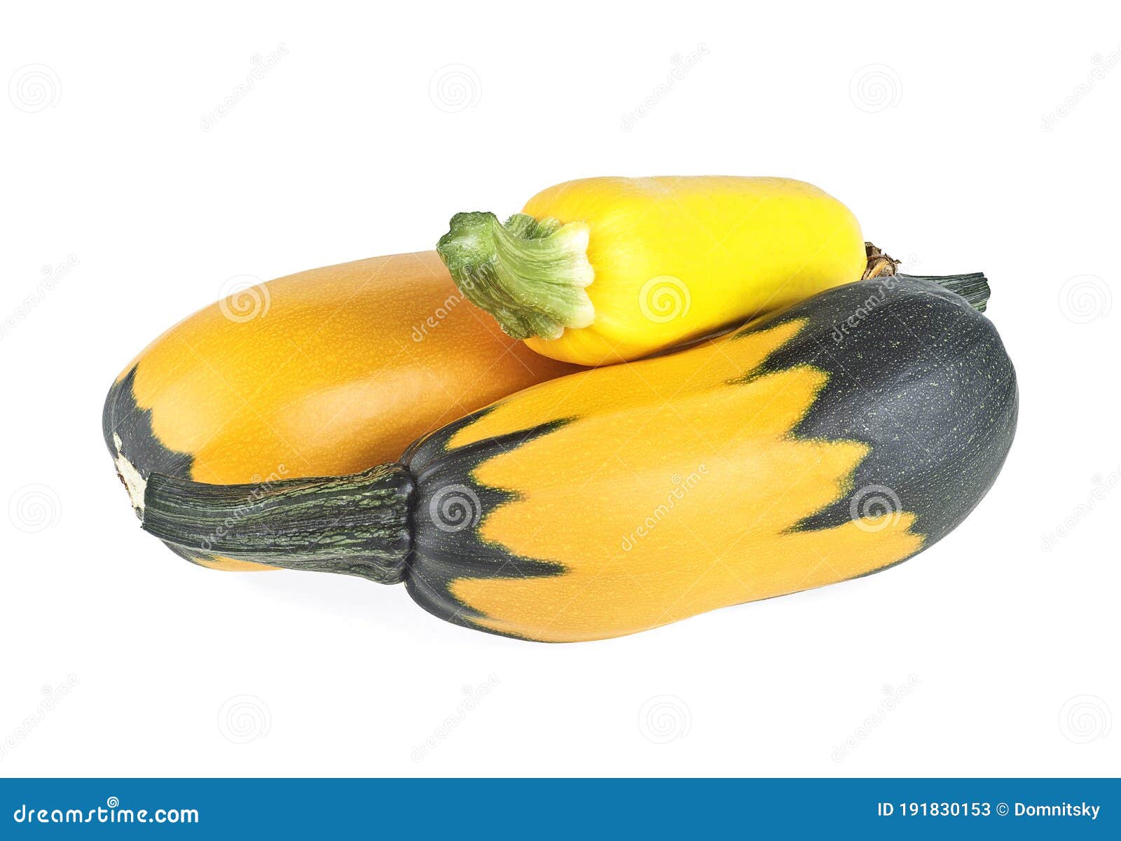 Mixed Yellow and Green Zucchini Isolated on White Background Stock
